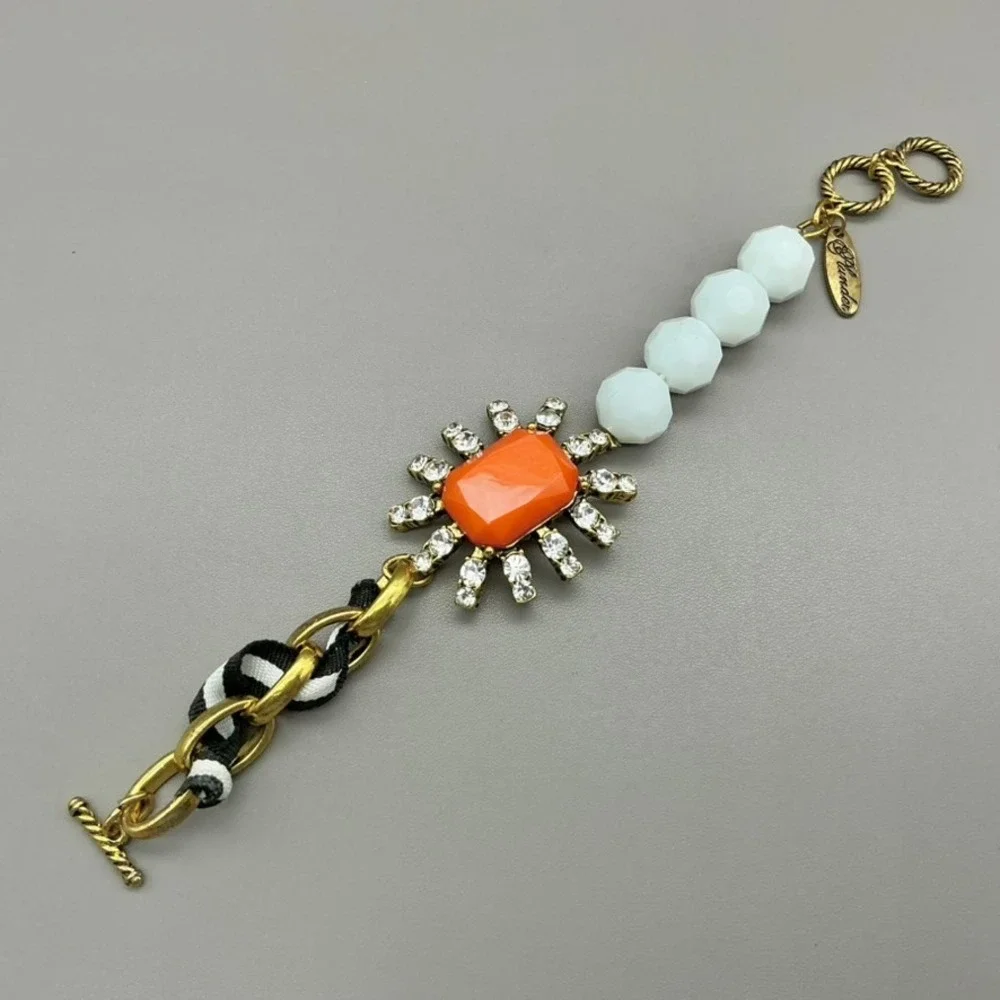 Plunder Bracelet Womens Gold Tone Orange White Black Beaded Rhinestone 8